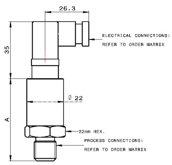 Technical drawing for GS4000 standard pressure transmitter