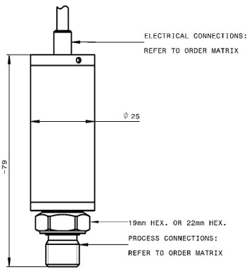 Technical drawing for HI2000 high precision pressure transducer