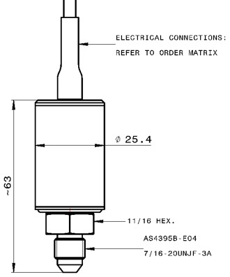 Technical drawing for HI6000 High temperature pressure transducer