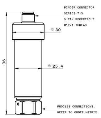 Technical drawing for HP1400-1500 high pressure transmitter with RS-485/Modbus