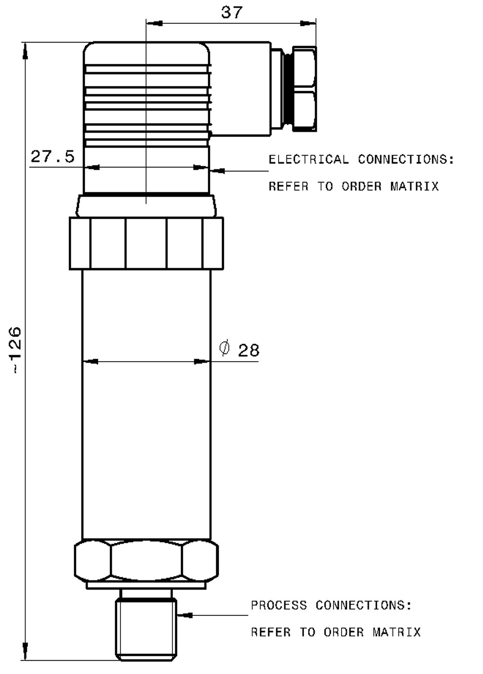 Technical drawing for LP1000 low pressure transmitter