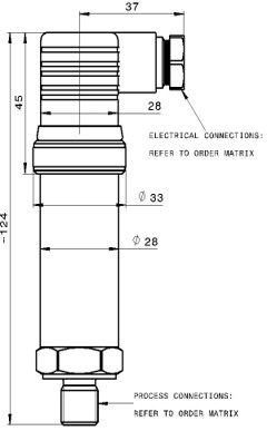 Technical drawing of PR3100 standard industrial pressure transmitter