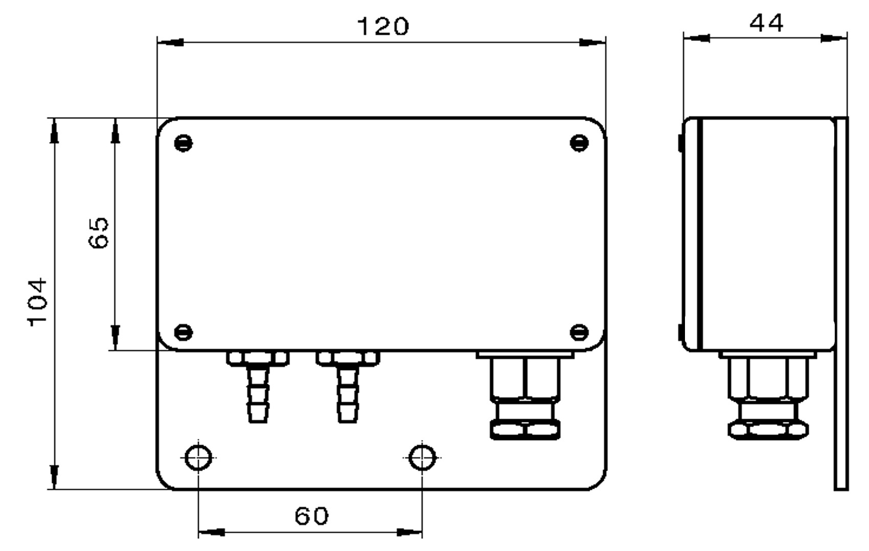 Technical drawing for PR3202 low range differential pressure transmitter