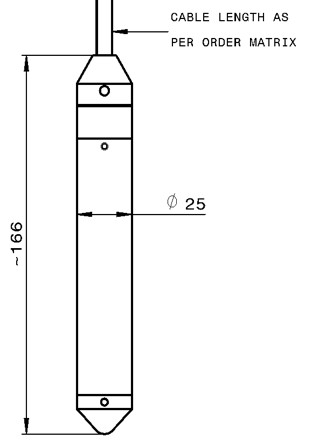 Technical drawing for PR3441 submersible depth and level pressure transmitter