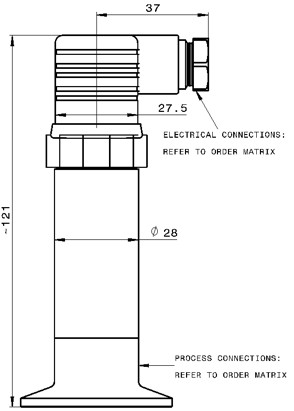 Technical drawing for PR3800 hygienic flush diaphragm pressure transmitter