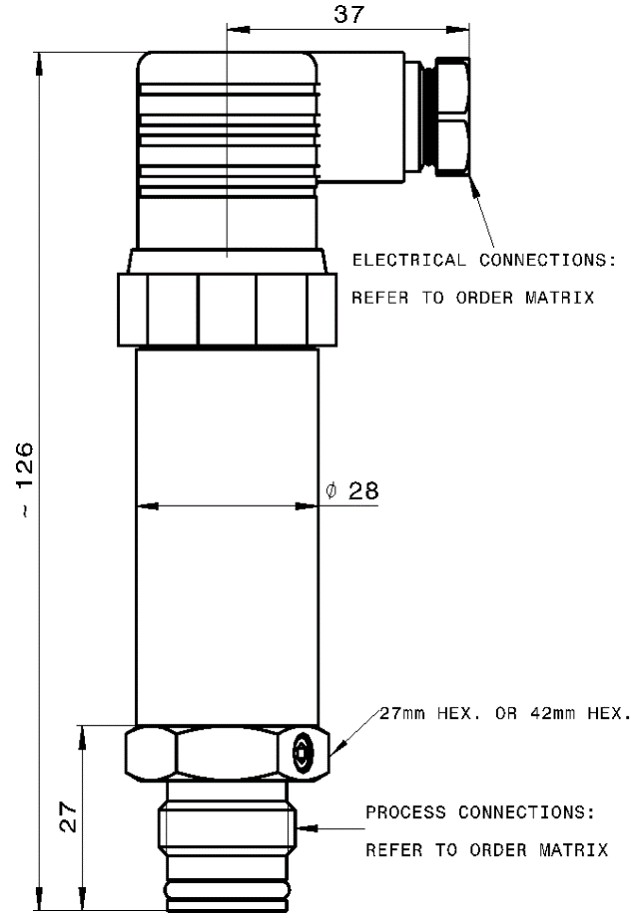 Technical drawing of PR3850 flush diaphragm pressure transmitter