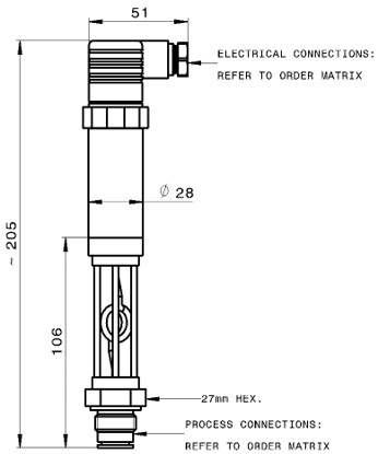 Technical drawing for PR3860 high temperature pressure transmitter