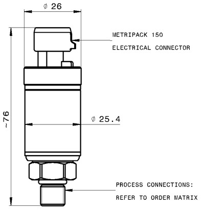 Technical drawing for HI6200H compact hydrogen pressure transmitter