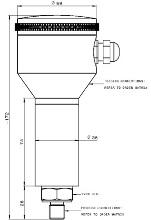 Technical drawing for PR9000 heavy duty pressure transmitter