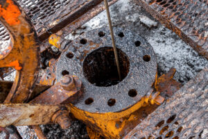 wireline tools being lowered in to an oilwell